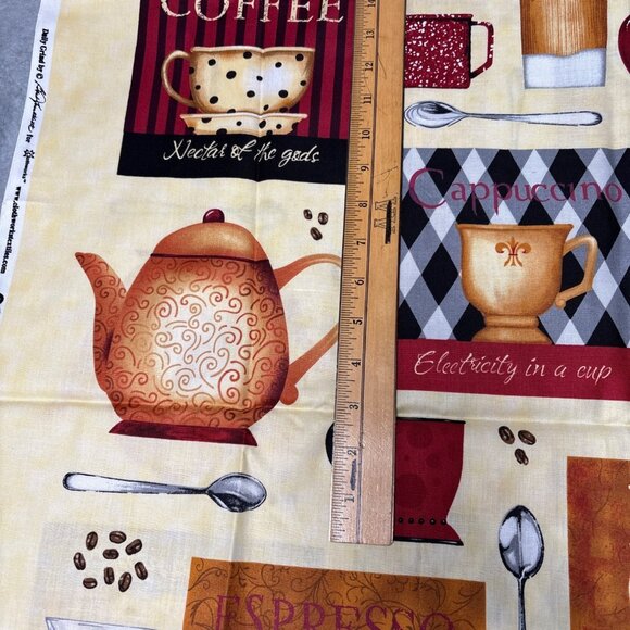 Coffee-Themed Cotton Fabric Panel by Clothworks 22x46" - Picture 2 of 6